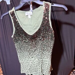 Dressbarn Sparkling Sequin Tank Top Olive Green Size Small 0210